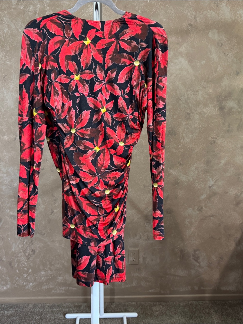 Designer Class ROBERTO CAVALLI Red Floral Ruched V-Neck Dress Y2K Sz 6 - Picture 12 of 13